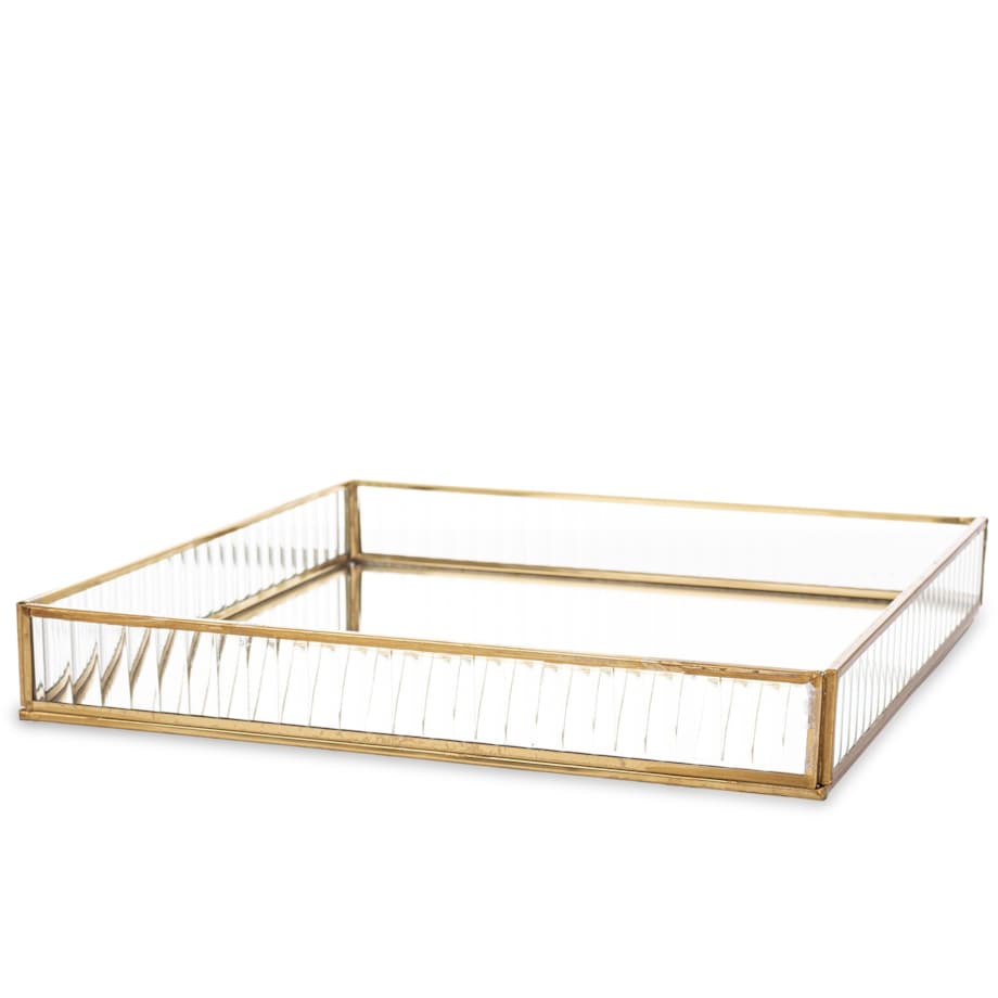 Taca metalowa złota ryflowane szkło 4,5x30,5x30,5 cm