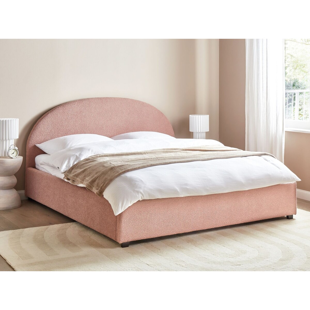 Łóżko z pojemnikiem Boucle VAUCLUSE 180 x 200 cm Pastelowy róż