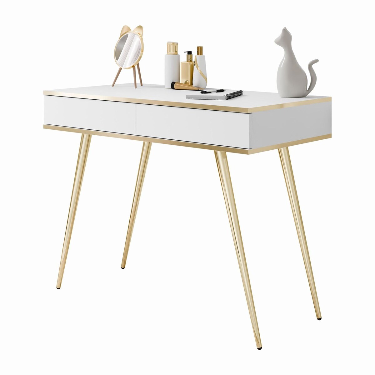 Konsola OXFORD z szufladami na złotym stelażu, biały mat