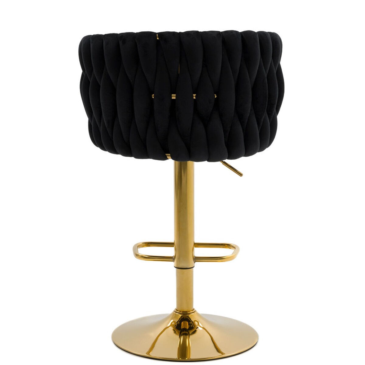 Czarny hoker tapicerowany obrotowy regulowany ROSA GOLD złoty stelaż welur
