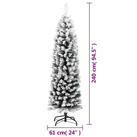 vidaXL Smukła, sztuczna choinka, zielona, ośnieżona, 240 cm, PVC