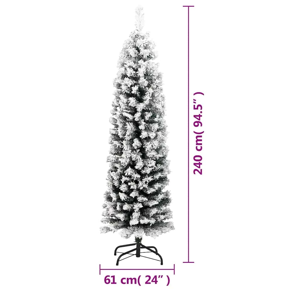 vidaXL Smukła, sztuczna choinka, zielona, ośnieżona, 240 cm, PVC