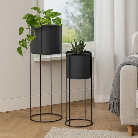 Kwietniki metalowe 2 sztuki 50,8x18,7x18.7 i 40x18,5 18,5 cm DENISA czarne
