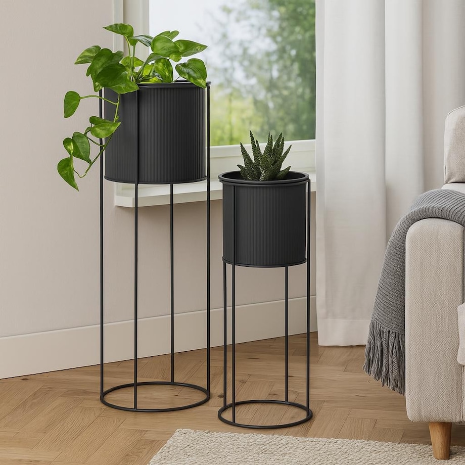 Kwietniki metalowe 2 sztuki 50,8x18,7x18.7 i 40x18,5 18,5 cm DENISA czarne
