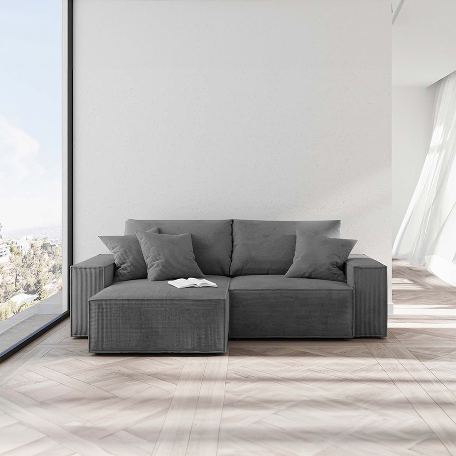 Melow Sofa narożna - szara sztruksowa