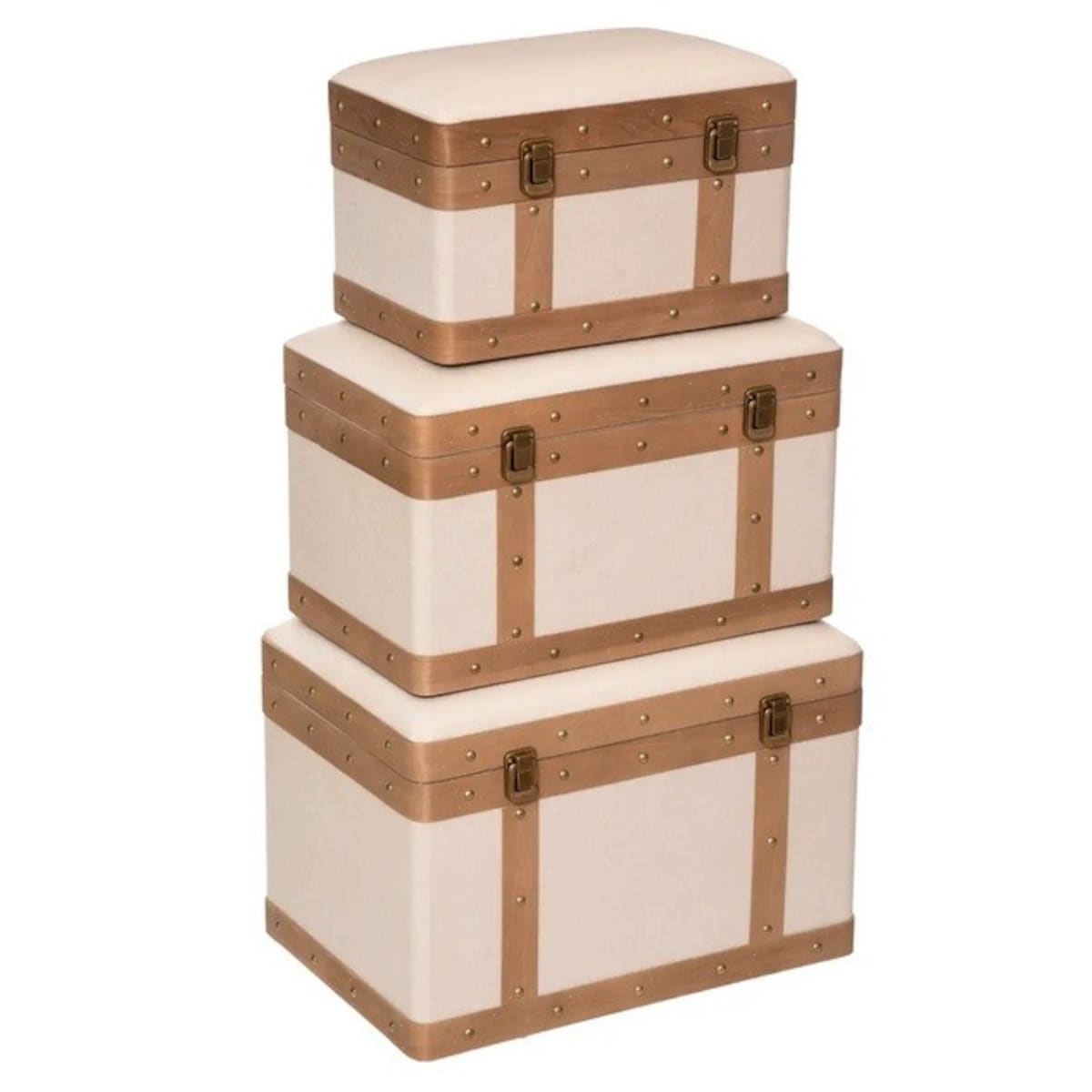 Skrzynia 3 szt. lniana z drewnem Harry