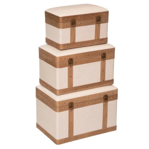 Skrzynia 3 szt. lniana z drewnem Harry