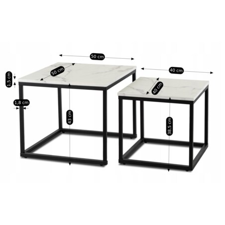 Stolik Kawowy Kwadratowy Marmur Biały Zestaw 2w1 Ława Glamour Biała ORI