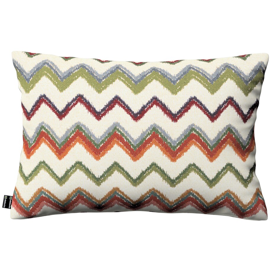 Poszewka Kinga na poduszkę prostokątną 60x40 czerwono-zielone zygzaki na kremowym tle