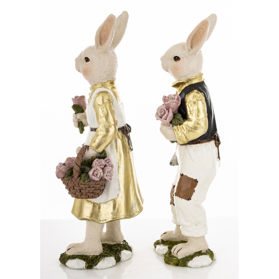 Dekoracja - para królików 21,5x7,5x6 i 22x10x7 cm FRODO z koszem róż