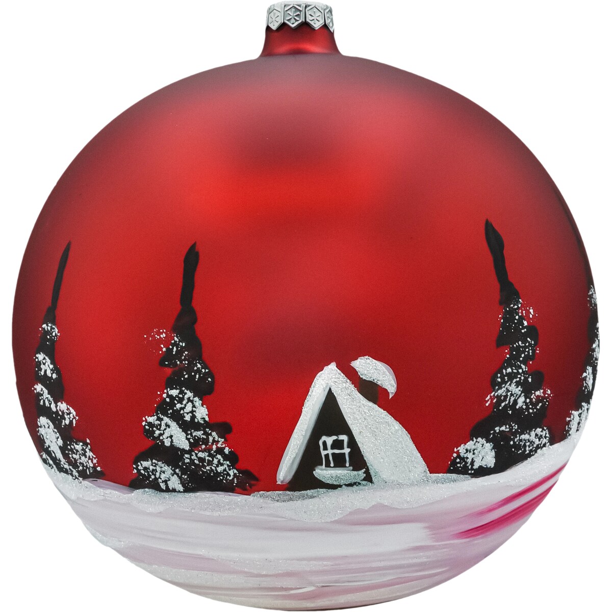 Bombka okrągła matowa: czerwony Zimowy Pejzaż