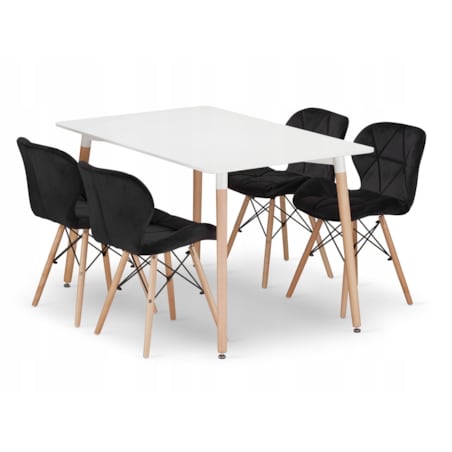 Zestaw Stół Do Jadalni Kuchni Salonu Biura Prostokątny Adria 120X80 Biały + 4 Krzesła Lago Czarne