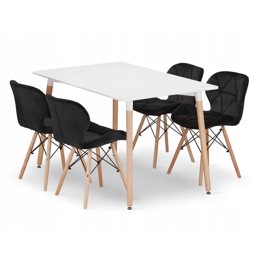 Zestaw Stół Do Jadalni Kuchni Salonu Biura Prostokątny Adria 120X80 Biały + 4 Krzesła Lago Czarne