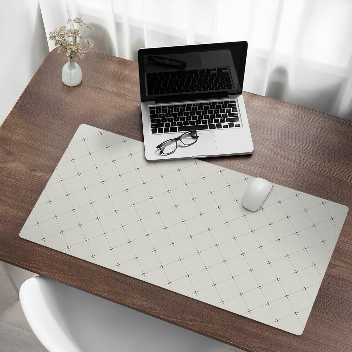 Kremowa mata na biurko Siatka rombów, 100x50 cm