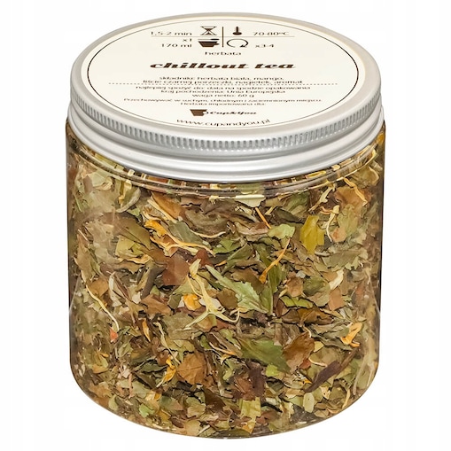 Herbata biała CHILLOUT TEA o smaku delikatnej czarnej porzeczki i mango - herbata liściasta sypana mieszanka napar susz - gotowa na prezent upominek