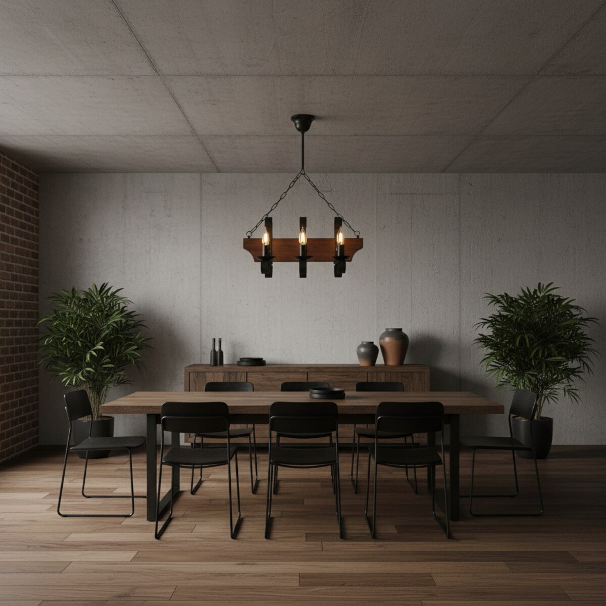 drewniana lampa wisząca 6 punktowa edylit retro
