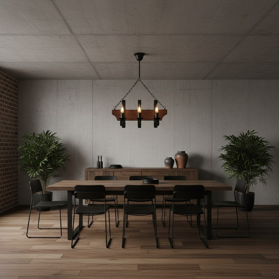 drewniana lampa wisząca 6 punktowa edylit retro