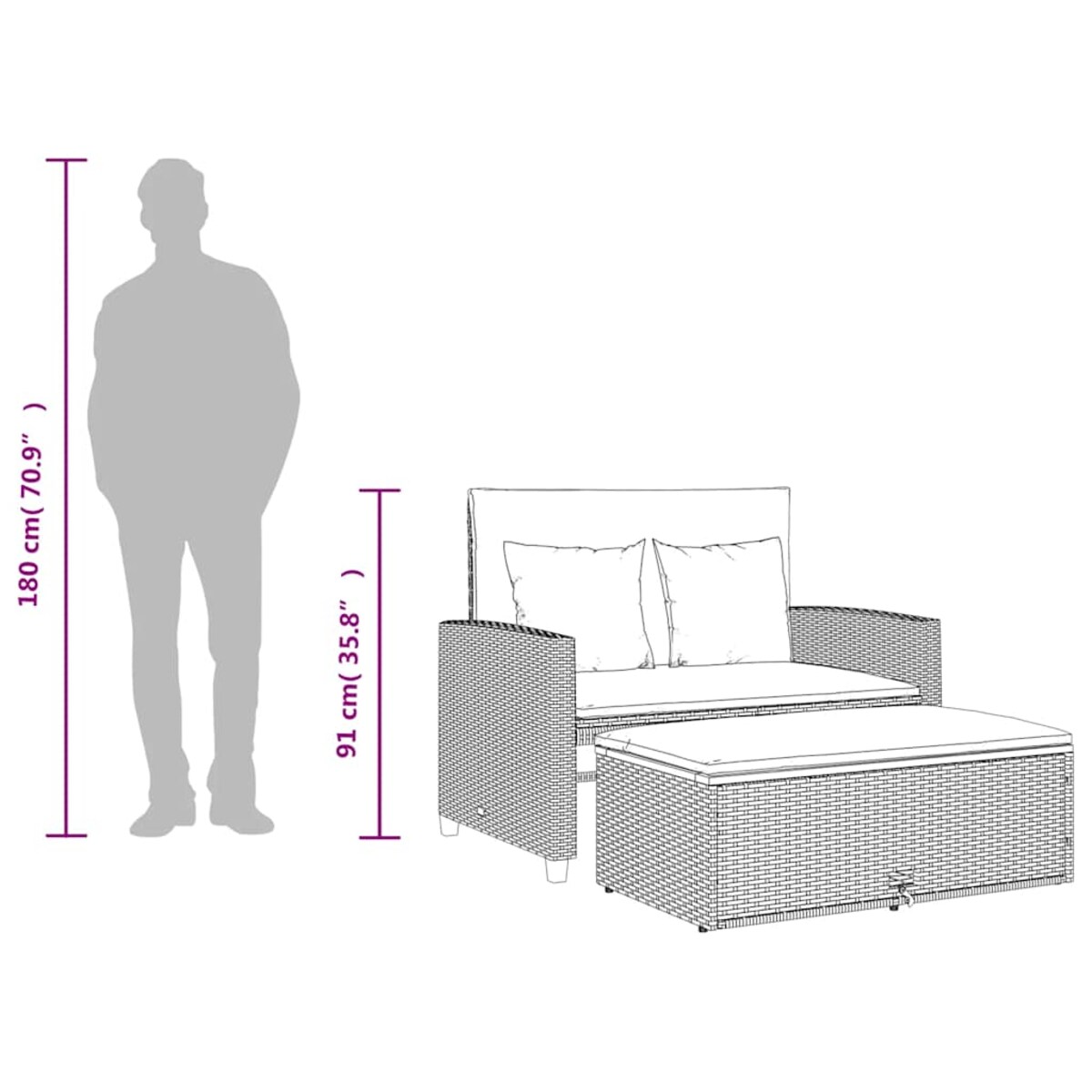 vidaXL Sofa ogrodowa z poduszkami, 2-os., czarna, rattan PE i akacja