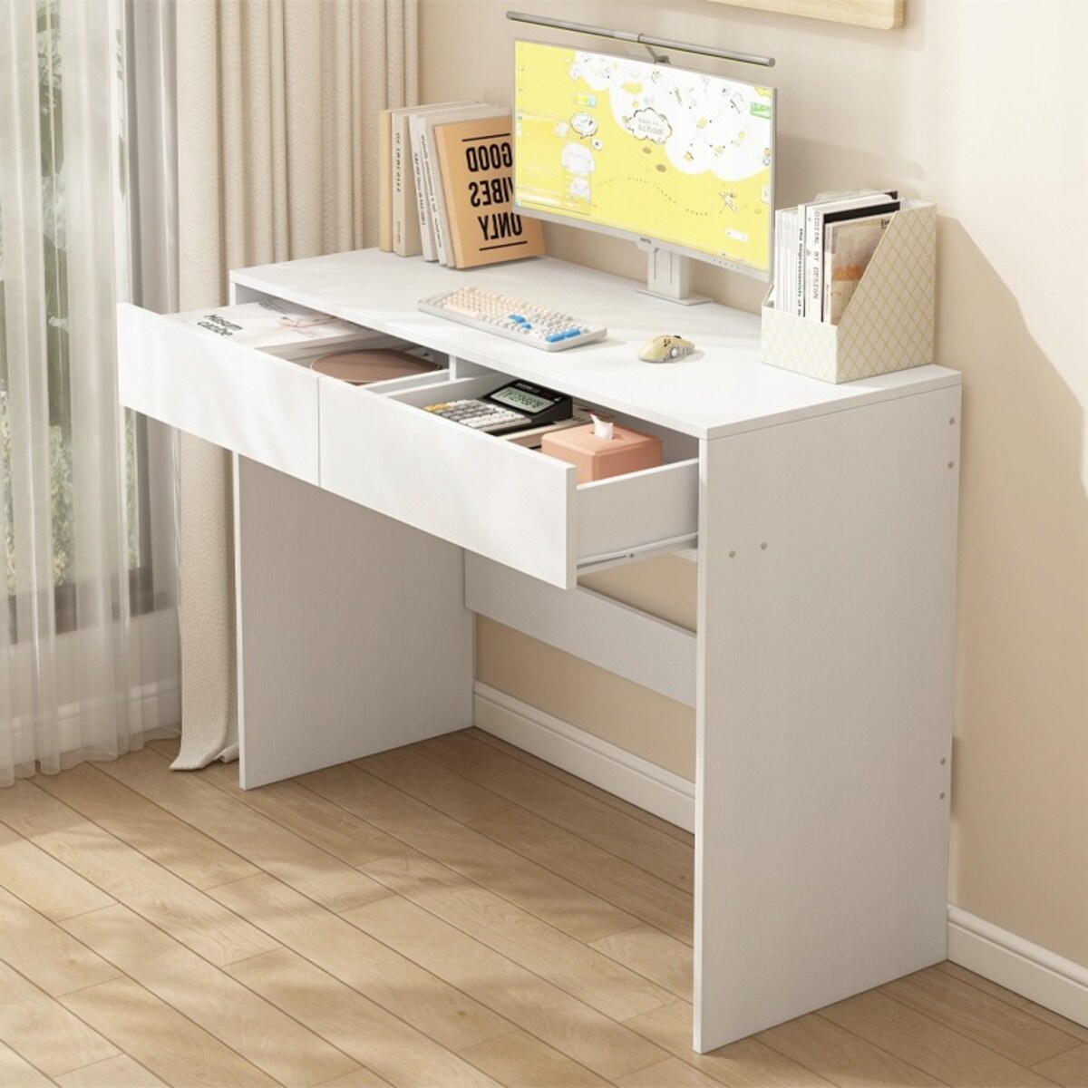 BIURKO KOMPUTEROWE BIAŁE NOWOCZESNE Z 2 SZUFLADAMI LOFT STÓŁ TOALETKA 100CM