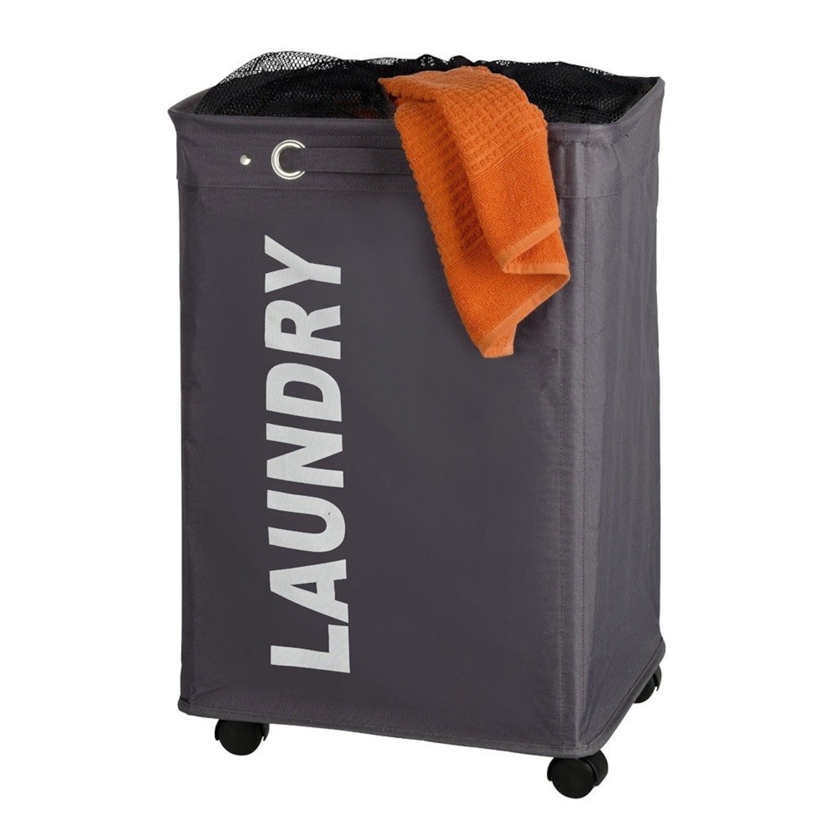 Kosz na pranie QUADRO - pojemnik 79 l, WENKO, kolor antracytowy, poliester