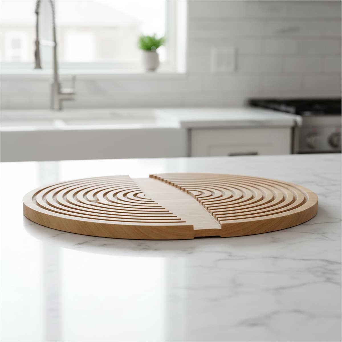 Deska Do Serwowania Drewniana Duża Okrągła Kuchenna Solidna 41X34 Cm Brązowa (Przecięta)