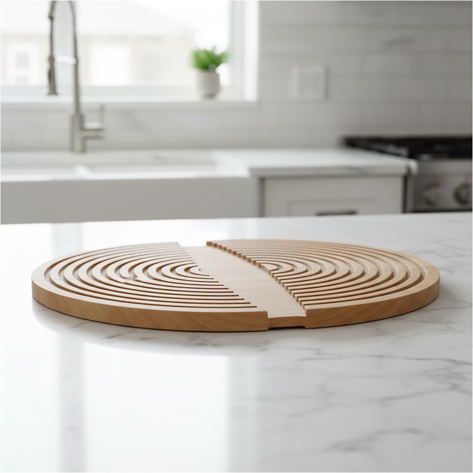 Deska Do Serwowania Drewniana Duża Okrągła Kuchenna Solidna 41X34 Cm Brązowa (Przecięta)