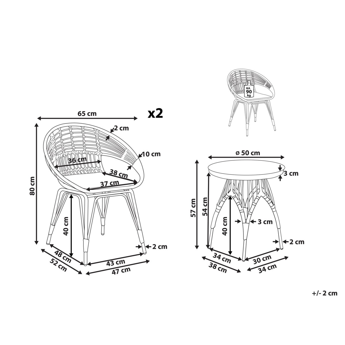 Zestaw mebli balkonowych z technorattanu naturalny z czarnym PELLARO