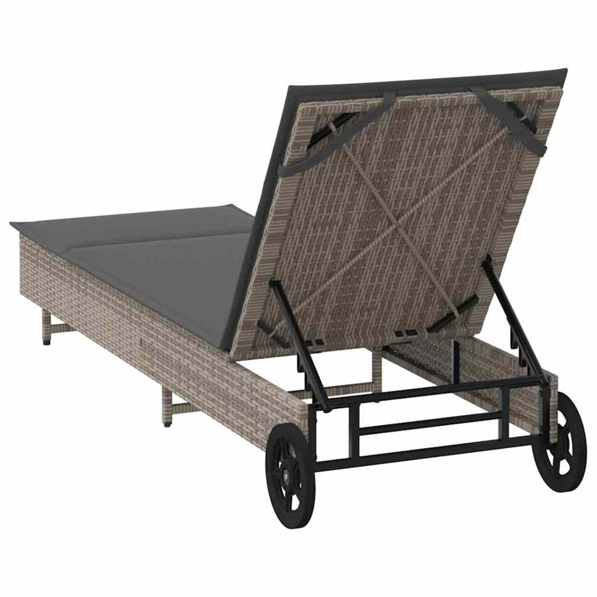 vidaXL Leżak na kółkach, z poduszką, szary, polirattan
