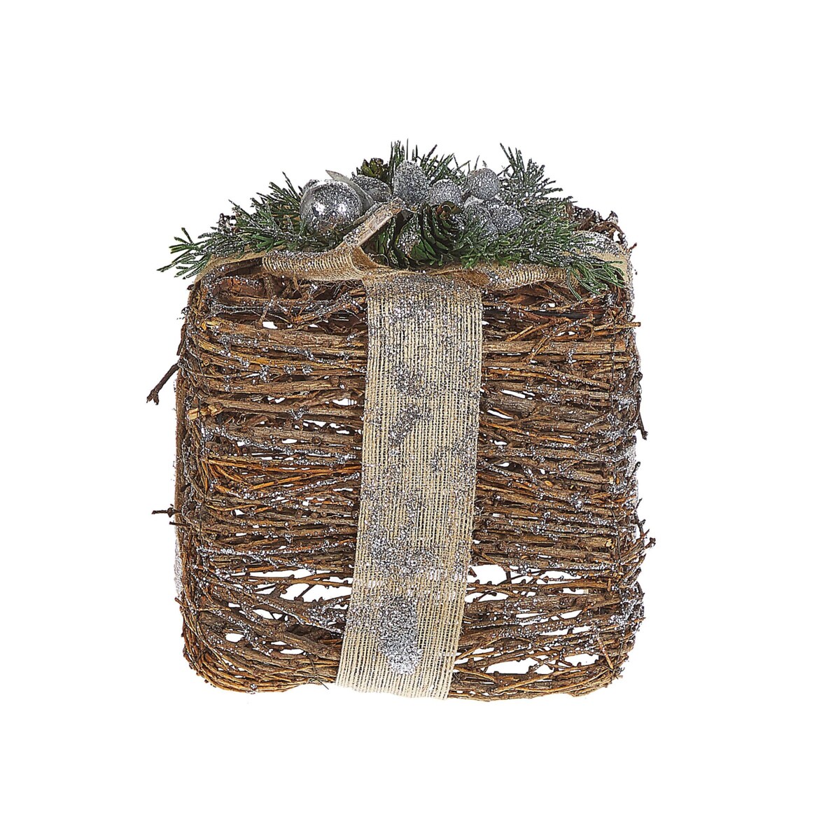 Zestaw 2 ozdobnych prezentów świątecznych rattanowy srebrny INARI