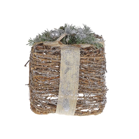 Zestaw 2 ozdobnych prezentów świątecznych rattanowy srebrny INARI