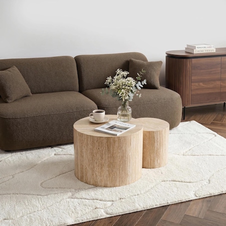 Stoliki Kawowe Okrągłe Loft Ława Salon Zestaw Ław Trawertyn 2w1 LEILA