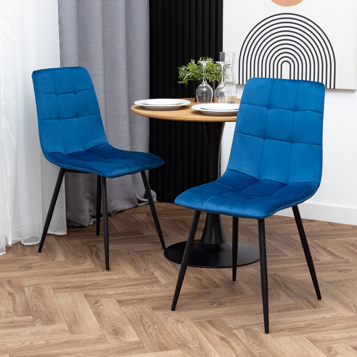 Krzesło tapicerowane do salonu jadalni welurowe pikowane granatowe