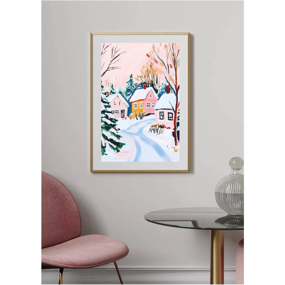 Poster Story, Plakat, Obraz - Pastelowa Wioska Pokryta Śniegiem, wymiary 60 x 84 cm