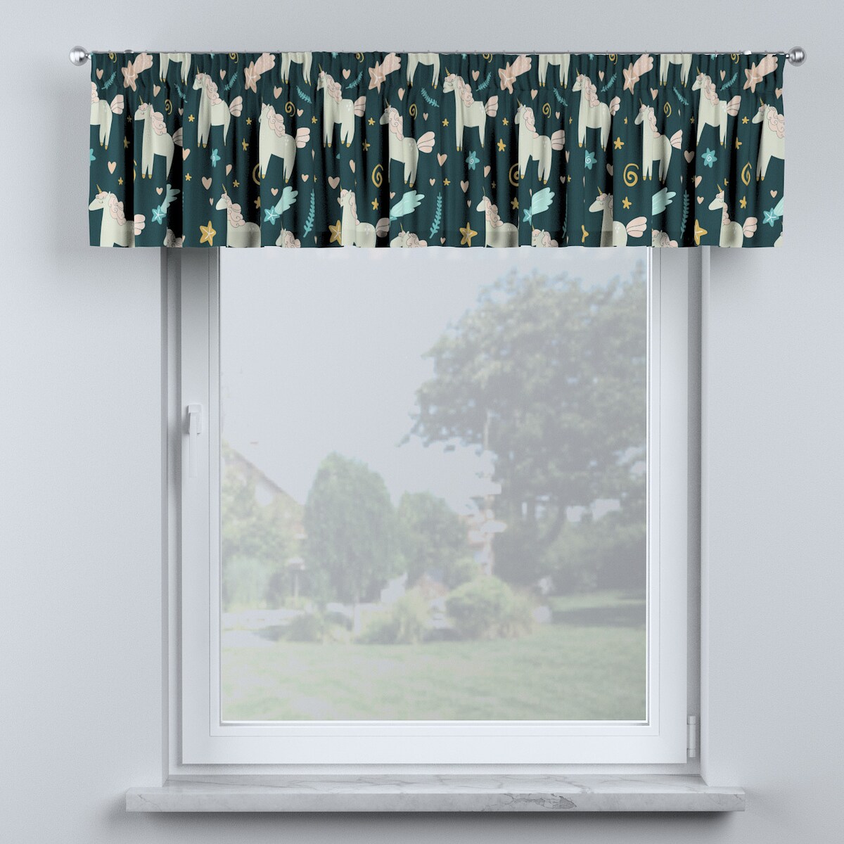 Lambrekin na taśmie marszczącej 260x40 niebieski