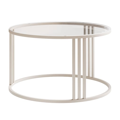 Okrągły stolik kawowy LORI GLASS na kaszmirowym stelażu, blat przezroczyste szkło