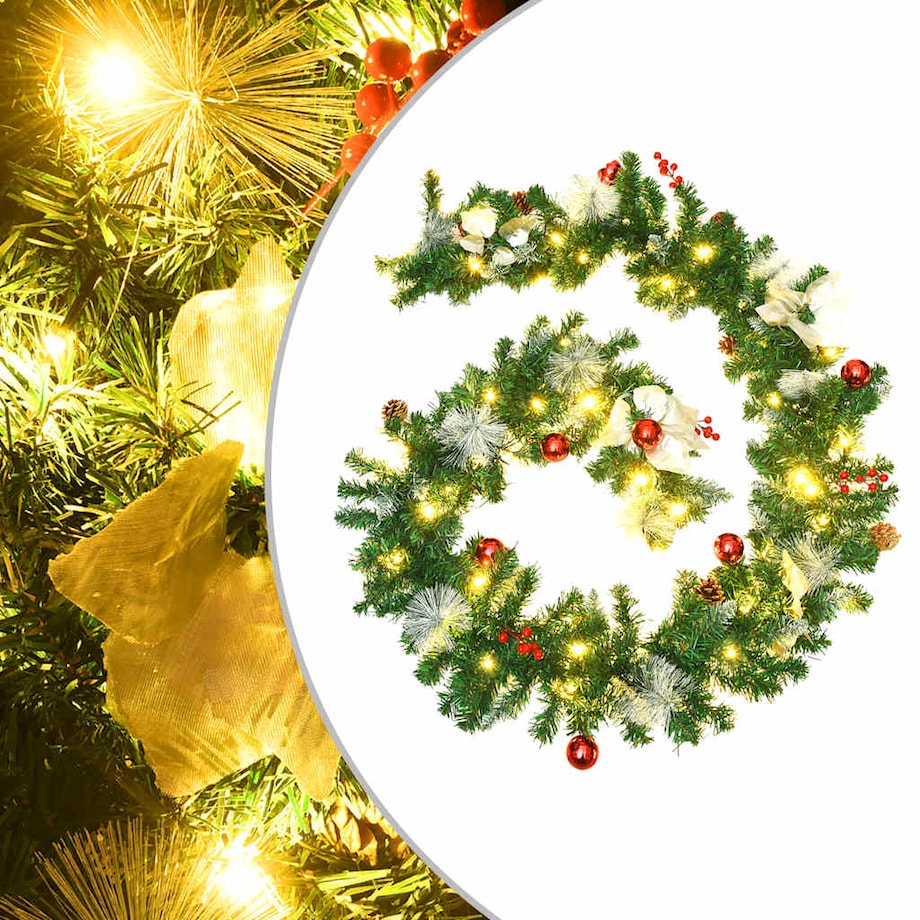vidaXL Świąteczna girlanda z lampkami LED, zielona, 2,7 m, PVC