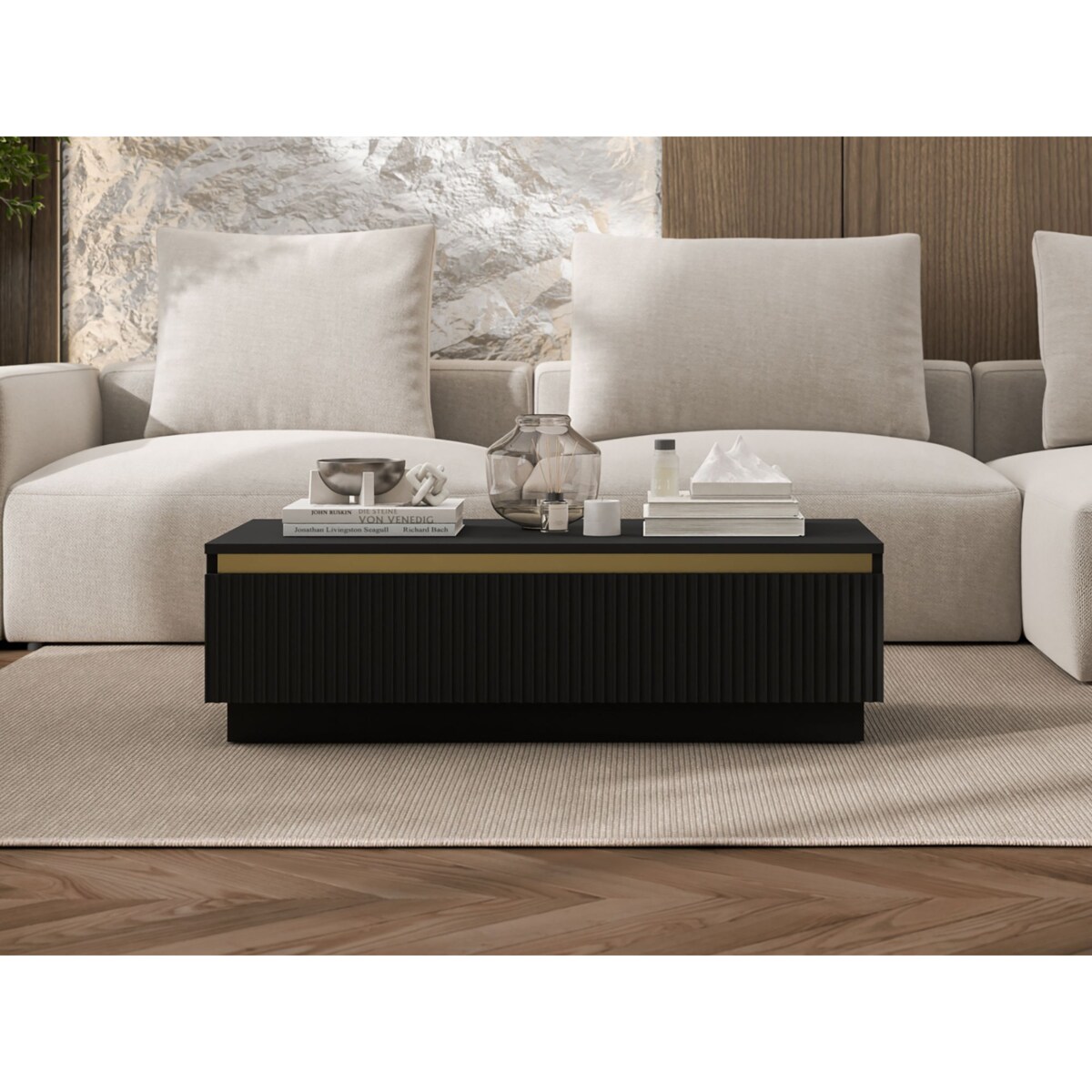 Nowoczesny Stolik kawowy Glamour prostokątny elegancka ława Czarny Mat 109 cm