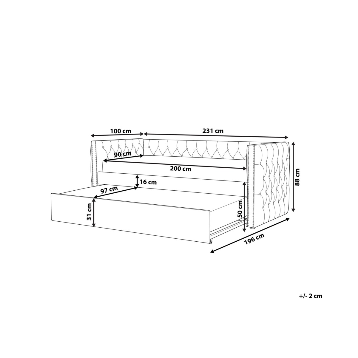 Łóżko wysuwane welurowe 90 x 200 cm szare GASSIN