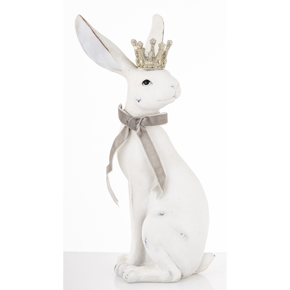 Figurka - biały królik z koroną 37x15x19 cm REGO-2 z aksamitką