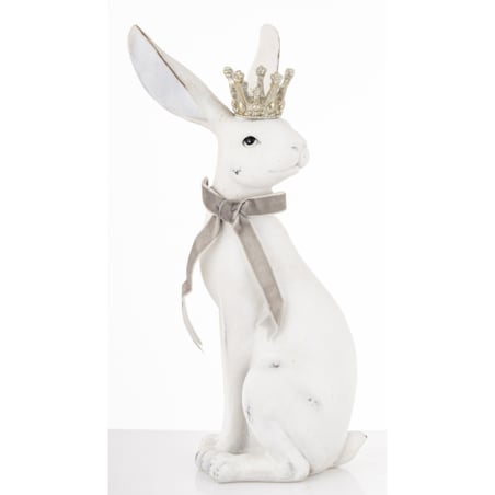 Figurka - biały królik z koroną 37x15x19 cm REGO-2 z aksamitką