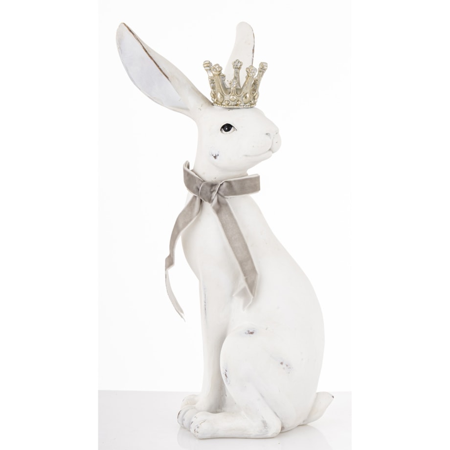 Figurka - biały królik z koroną 37x15x19 cm REGO-2 z aksamitką