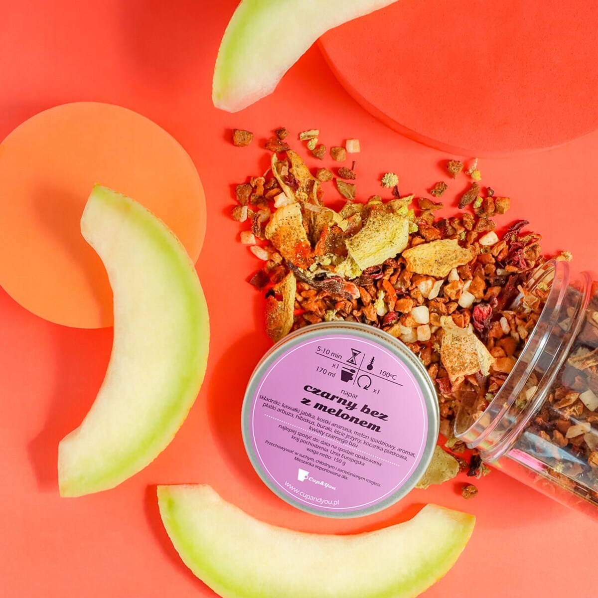 Herbata owocowa CZARNY BEZ Z MELONEM o smaku melona z nutą czarnego bzu - herbata liściasta sypana mieszanka napar susz - gotowa na prezent upominek