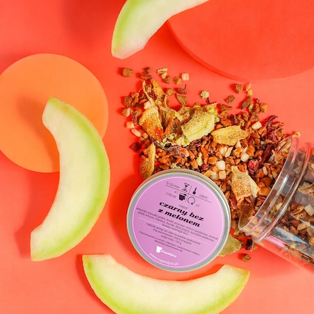 Herbata owocowa CZARNY BEZ Z MELONEM o smaku melona z nutą czarnego bzu - herbata liściasta sypana mieszanka napar susz - gotowa na prezent upominek