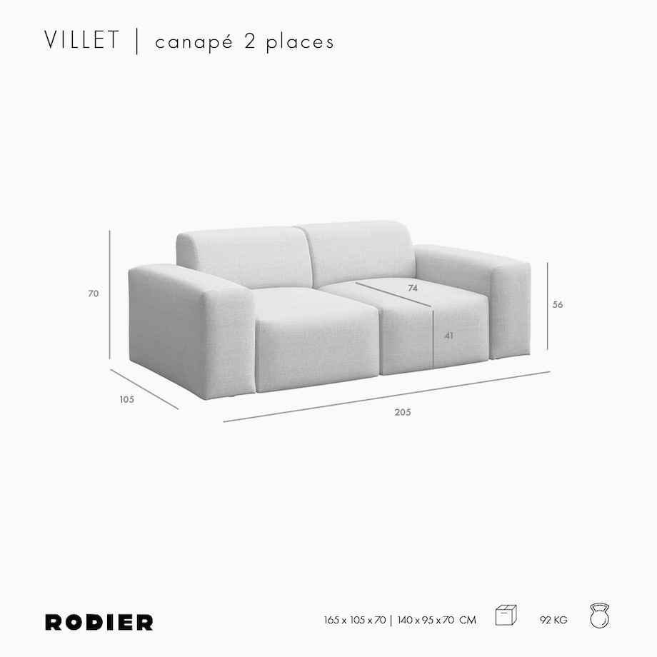 Villet Sofa 2 osobowa szara