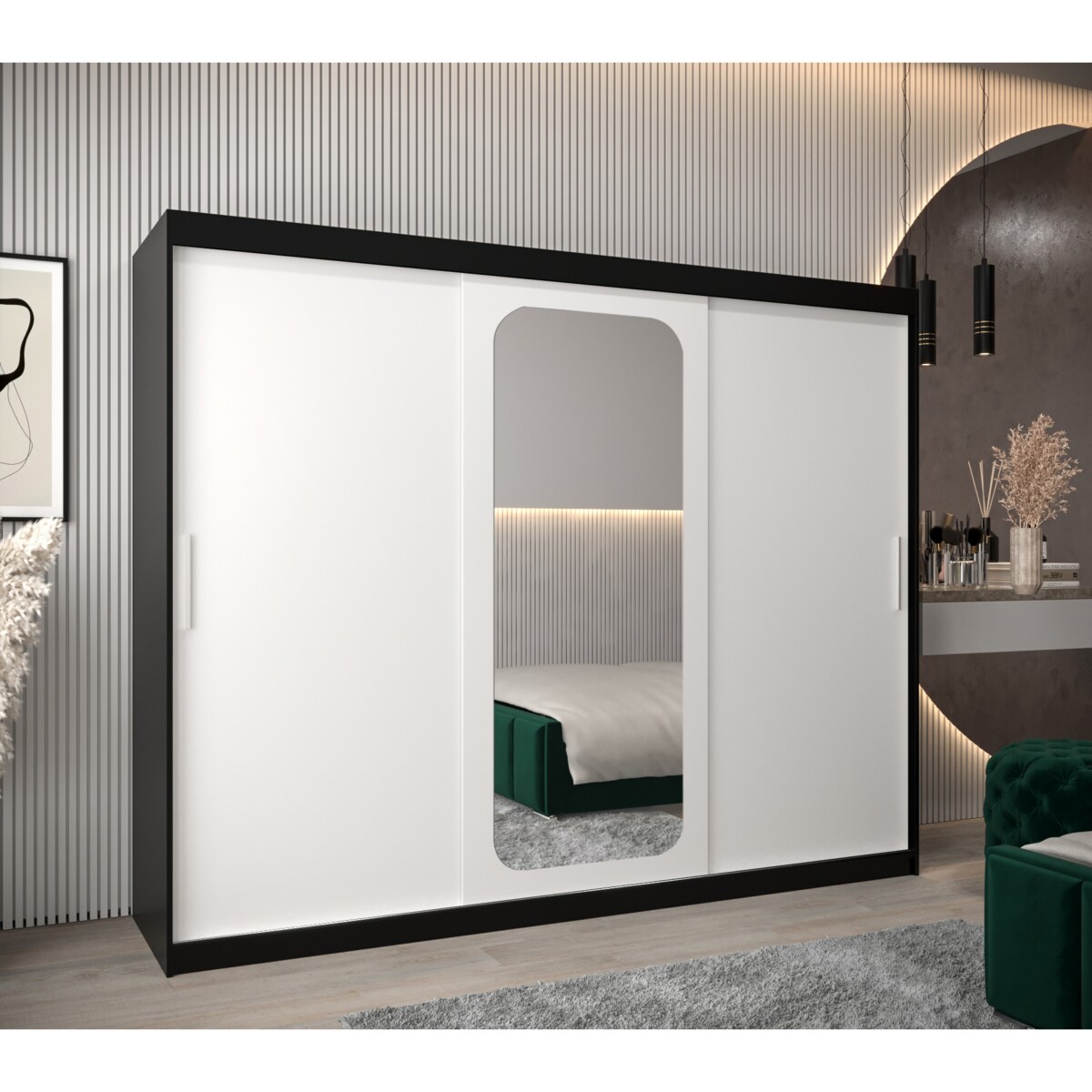 Szafa przesuwna Garderoba PROMO T2 250 czarny/biały