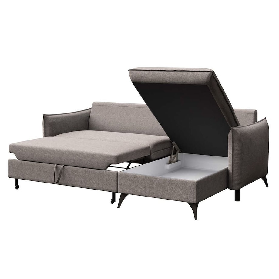Brim Sofa narożna prawa z funkcją spania i pojemnikiem prawa szara