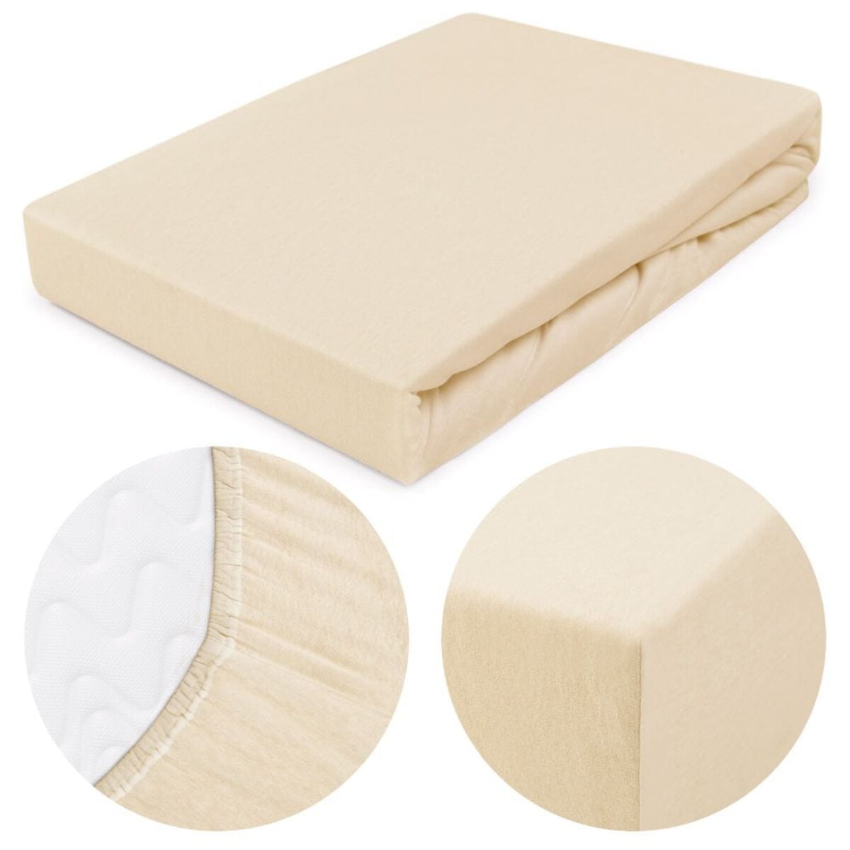 Prześcieradło z bawełny jersey z gumką 160x200 kolor jasny beż PREMIUM