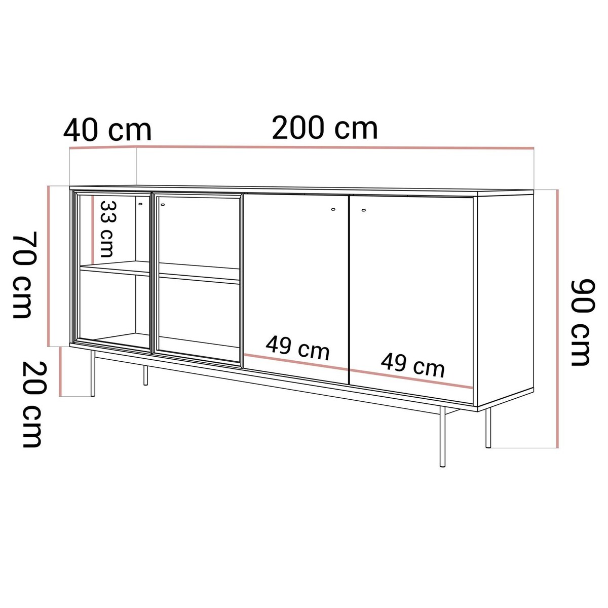 Komoda czterodrzwiowa ISA 4D z oświetleniem LED glina + columella