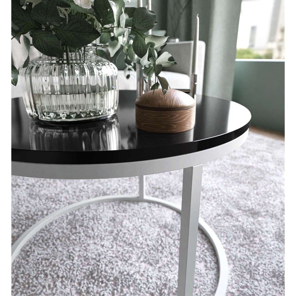 Okrągły stolik kawowy CIRI biały czarny połysk