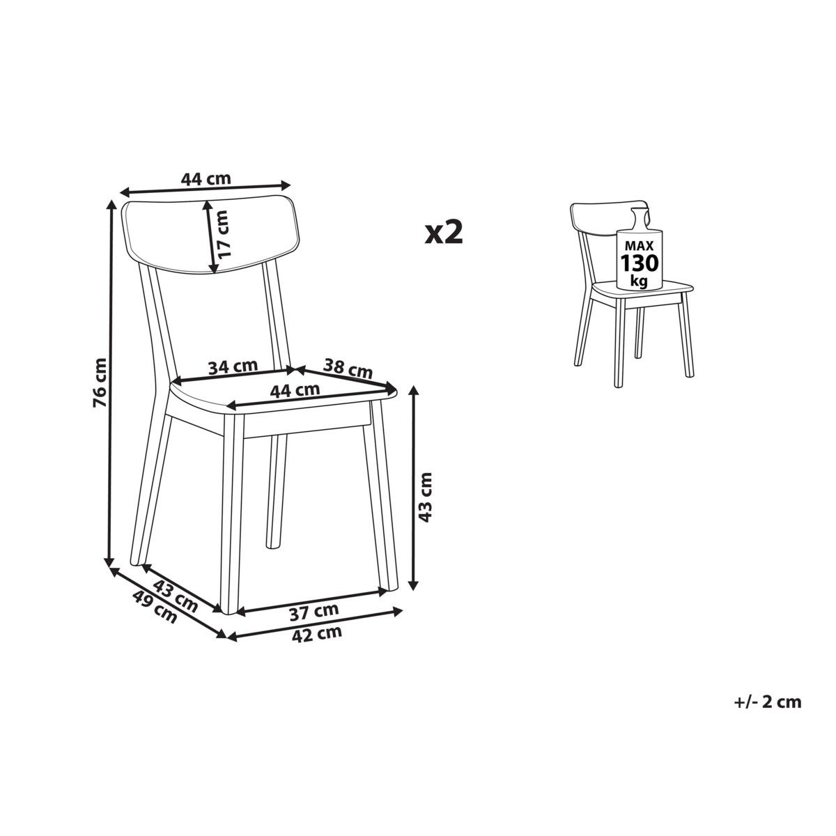 Zestaw 2 krzeseł do jadalni biały SANTOS